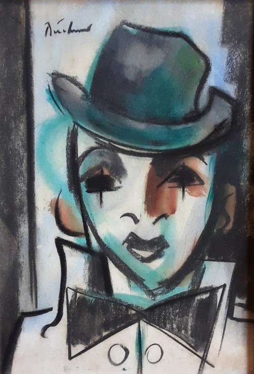 Carl Buchner, "The Clown", mixed media, on paper onto board, signed, size 35cm x 45cm, framed