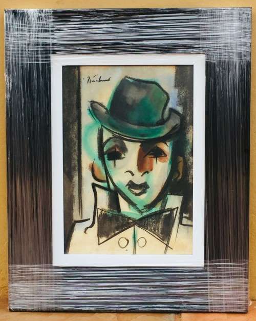 Carl Buchner, "The Clown", mixed media, on paper onto board, signed, size 35cm x 45cm, framed