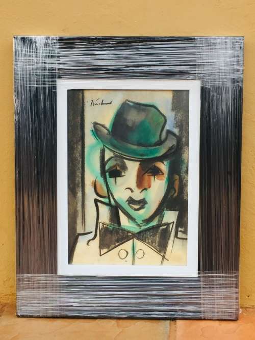 Carl Buchner, "The Clown", mixed media, on paper onto board, signed, size 35cm x 45cm, framed