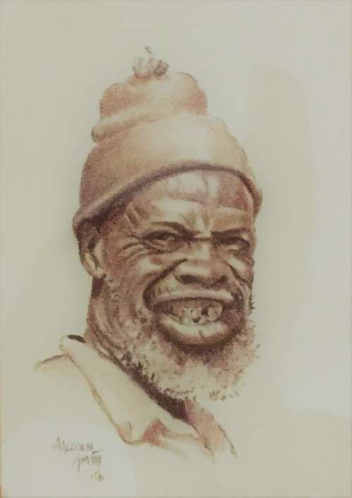 Malcolm Malachi Smith, "Old man" Original, Mixed media 20cm x 25cm [with a frame is 40cm x 45cm]