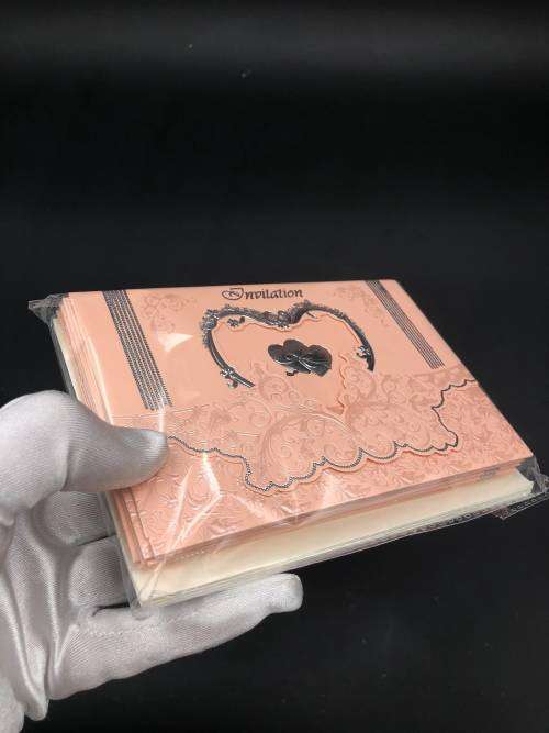 heart shape wedding invitation card set pink