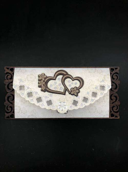 wooden wedding invitation card double heart
