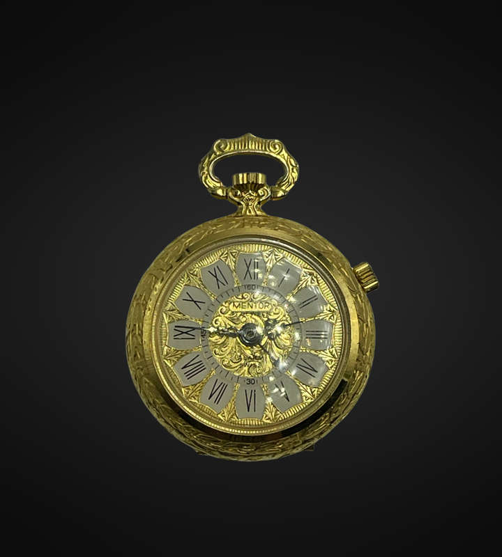Mentor Swiss Made Pocket Watch Alarm 17 Jewels Gold Tone Ronda 1223