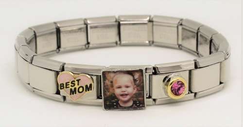 9mm Italian Charm Bracelet and Square Photo Charm + 2 charms