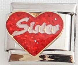 **Christmas Special** Italian charms - Sister on red Heart (Fits Nomination)