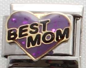 *CHRISTMAS SPECIAL* -Italian charms - Best Mom on Purple Heart (Fits Nomination)