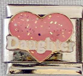 Italian charms - Daughter on Pink glitter heart (Fits Nomination)