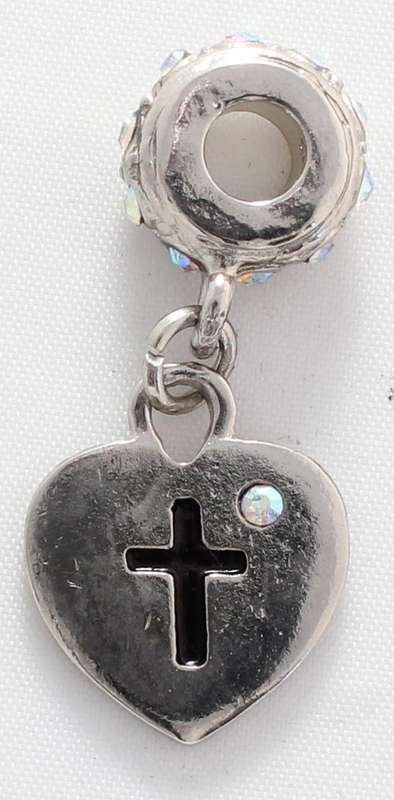 European Charm - Dangle Heart Cross Metal Charm