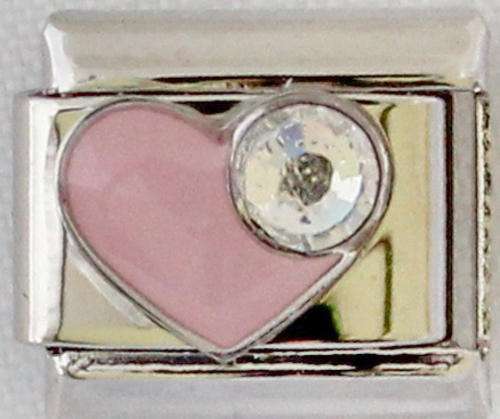 **June Special - Italian charms - Pink Heart with Stone (Fits Nomination)