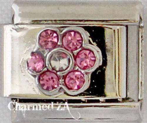 **Christmas Special - Italian charms - Pink CZ Flower (Fits Nomination)