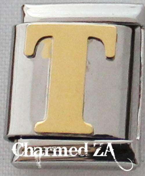 13mm Gold Plated Letter T (Only fits 13mm Bracelet)