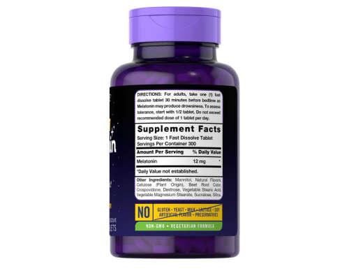 Melatonin 12 mg Dissolvable Tablets | Natural Berry Flavor | 300 Count- drug Free- Fast Acting