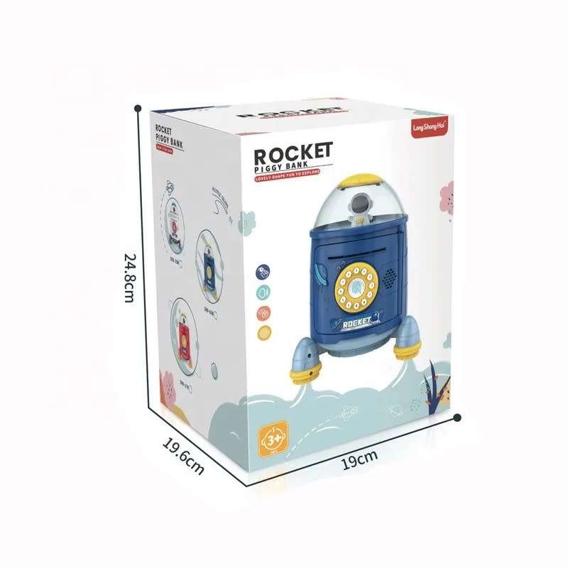 Space bazooka piggy bank automatic roll up piggy bank change box password coin bank cartoon-White