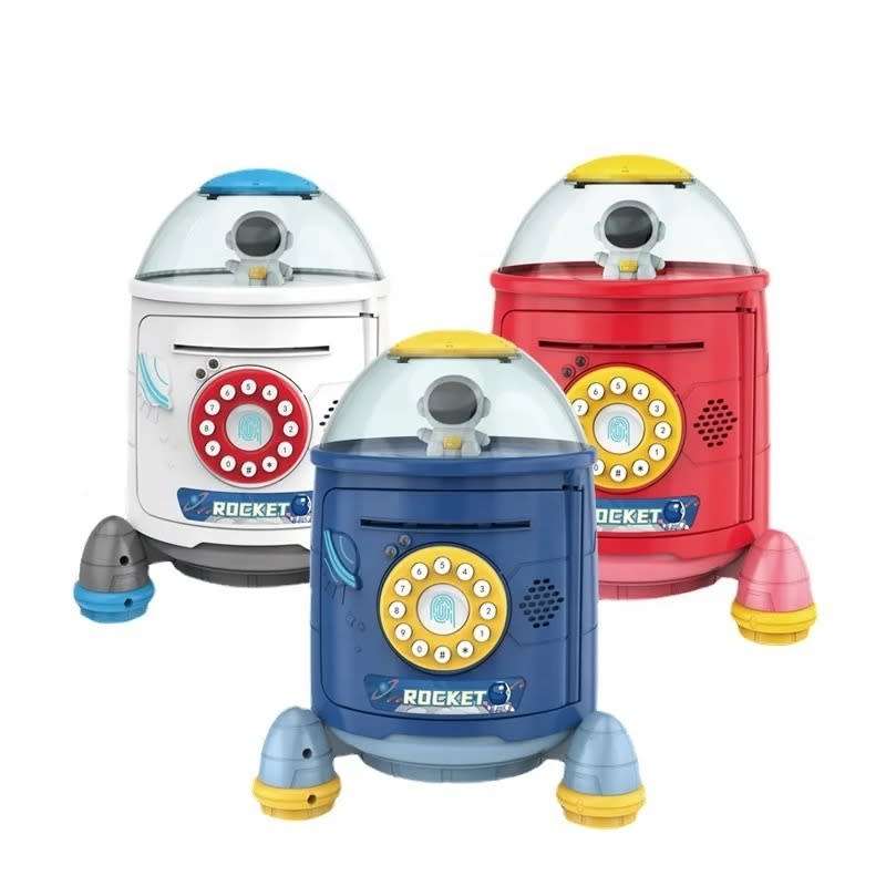 Space bazooka piggy bank automatic roll up piggy bank change box password coin bank cartoon-White