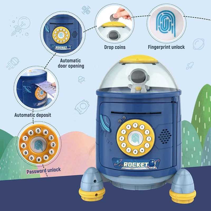 Space bazooka piggy bank automatic roll up piggy bank change box password coin bank cartoon-White