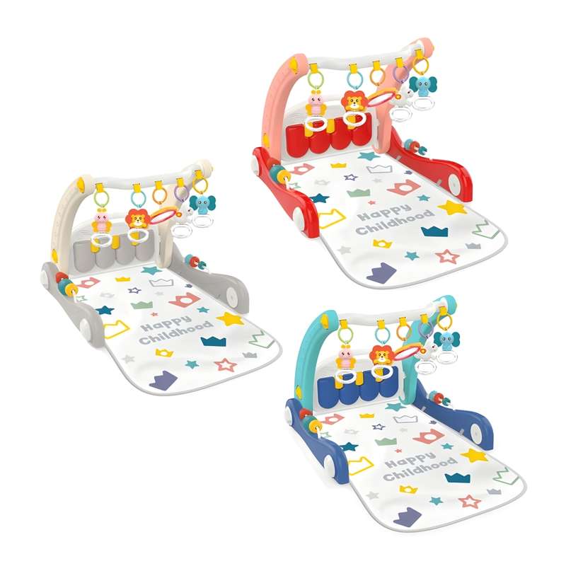 2 in 1 Toy Baby Push Stroller with Musical Activity Center Floor Mat Early Educational Toy Gift-Grey
