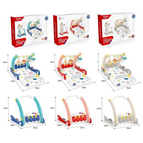 2 in 1 Toy Baby Push Stroller with Musical Activity Center Floor Mat Early Educational Toy Gift-Grey