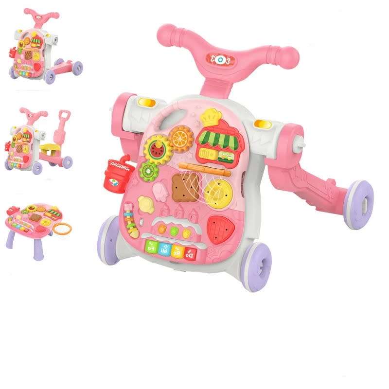 2 In 1 Multifunctional Baby First Walker & Activity Table-Pink