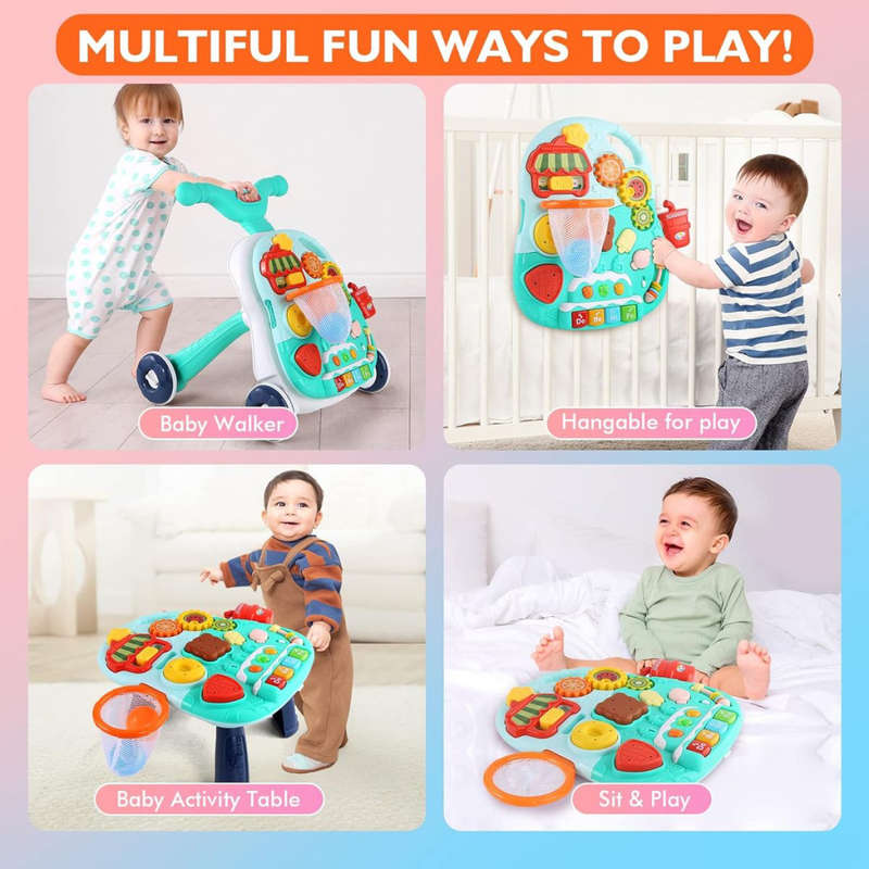 2 In 1 Multifunctional Baby First Walker & Activity Table-Pink