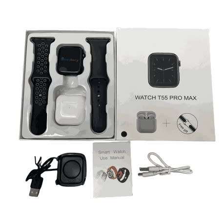 T55 Pro Max Smart Watch and Ear-Pod Combo - black