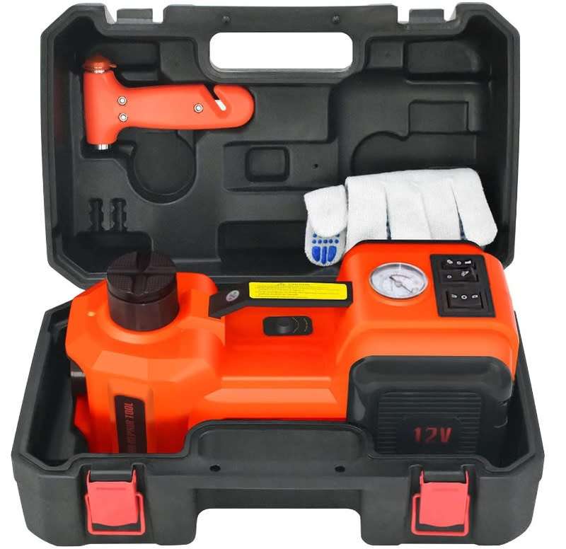 Electric Car Jack (5 tons) Hydraulic Car Jack with Tire Inflator and Lights - 4in1