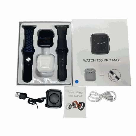 T55 Pro Max Smart Watch with Earbuds & Double Strap - Blue