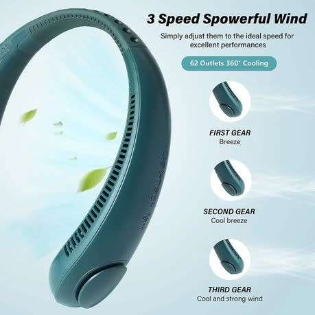 Mini Hanging Neck Fan, USB Rechargeable ,Air Cooler Portable Bladeless Fan - GREEN
