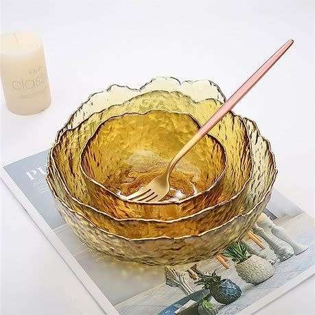 Transparent Glass Bowl Household Tableware Set Fruit Salad bowl - Brown