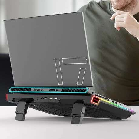 RGB Alloy Laptop Cooling Pad Stand Base 6 Fans Adjustable Speed