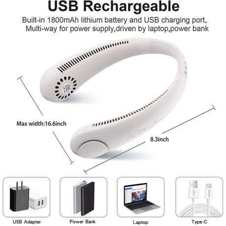 Mini Rechargeable Neck Fan - White
