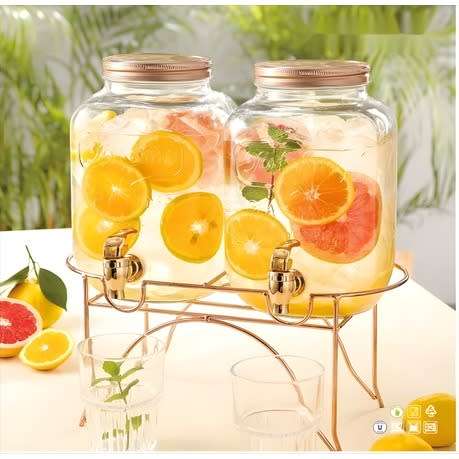 Double Glass Beverage Dispenser With Stand - ROSE GOLD STAND COLOUR
