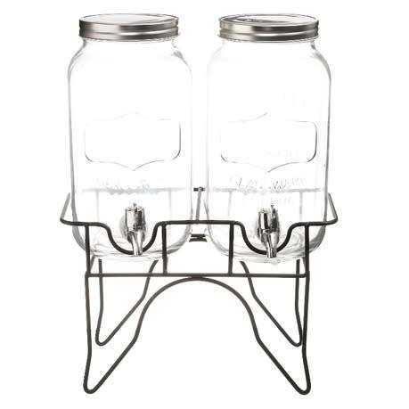 Double Glass Beverage Dispenser With Stand - ROSE GOLD STAND COLOUR