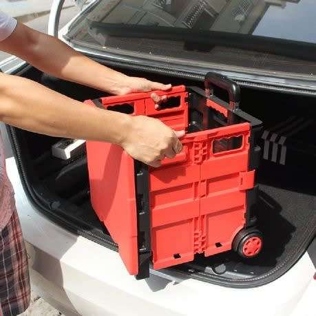 Folding Plastic Book With Wheels Double-Wheel Shopping Cart For Storage