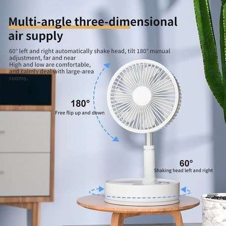8-Inch Rechargeable Oscillating Foldaway Fan & Standing Fan - White