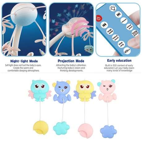 Rotating Baby Musical Crib Mobile Hanging Bed Bell With Light Projector