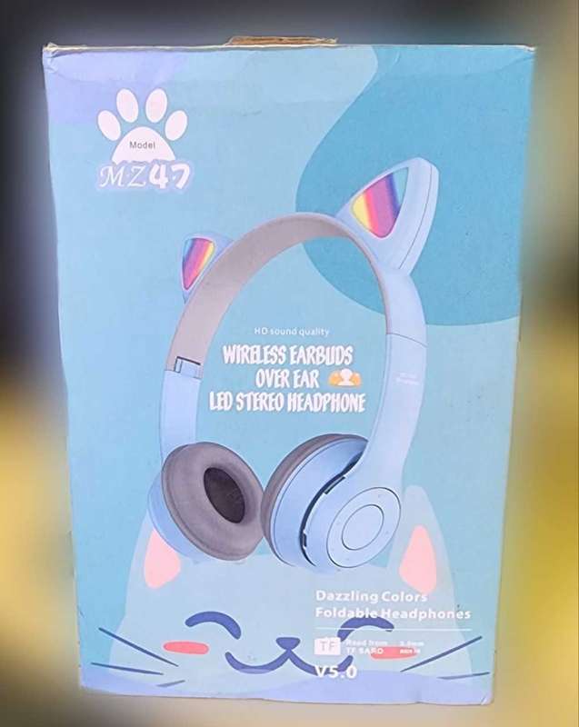 NC Flash Light Cute Cat Ears Wireless Headphones with Mic Cancontrol - Purple