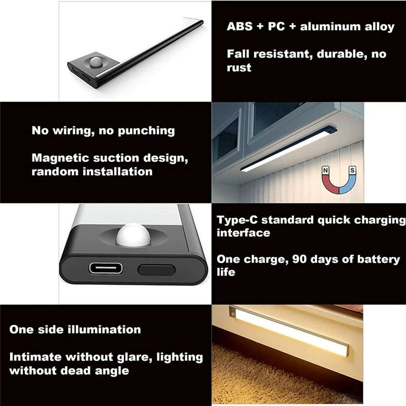 2 x LED Motion Activate Ultra Thin Cabinet Light,800mAh Stick-on Anywhere