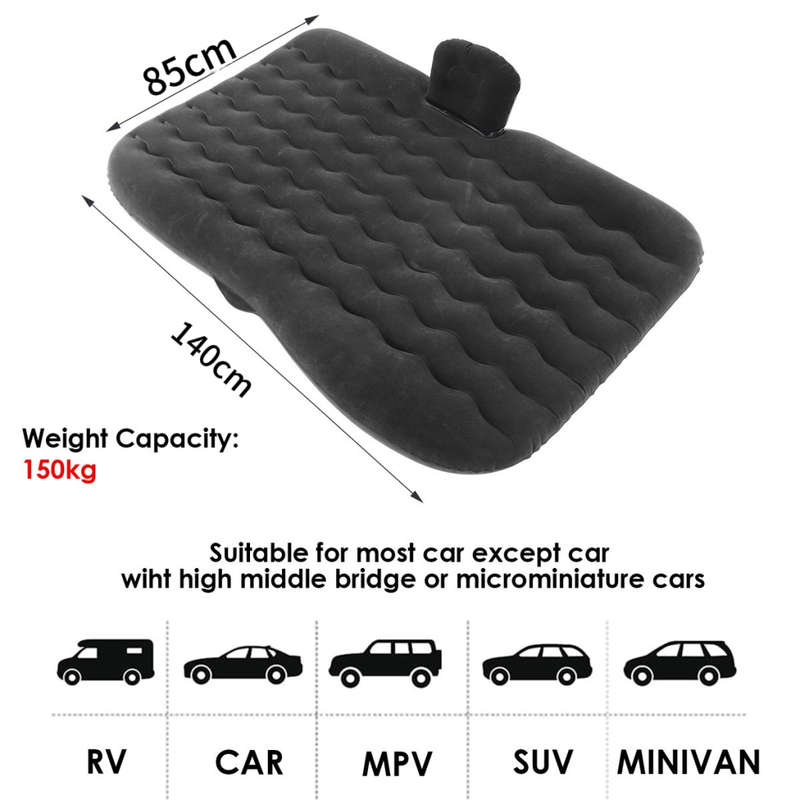 Car Air Mattress Set - Auto Inflatable Car Travel Bed for Sedan SUV Truck - Black