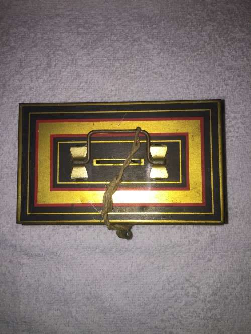 VINTAGE BLACK TIN MONEY BOX CASH TIN BY BURNETT LTD LONDON