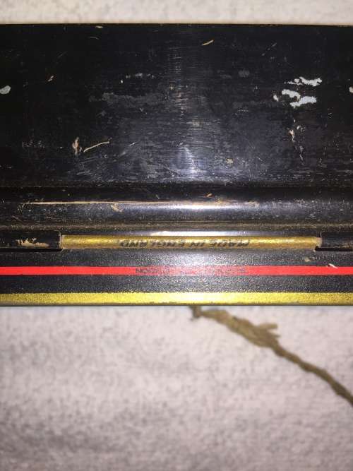 VINTAGE BLACK TIN MONEY BOX CASH TIN BY BURNETT LTD LONDON