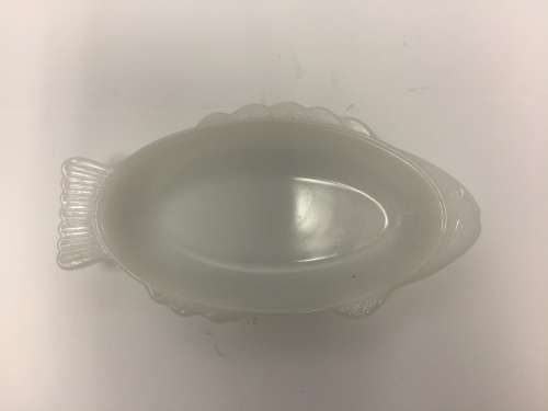 Glasbake Small Fish Serving Bowl USA Milk Glass Vintage