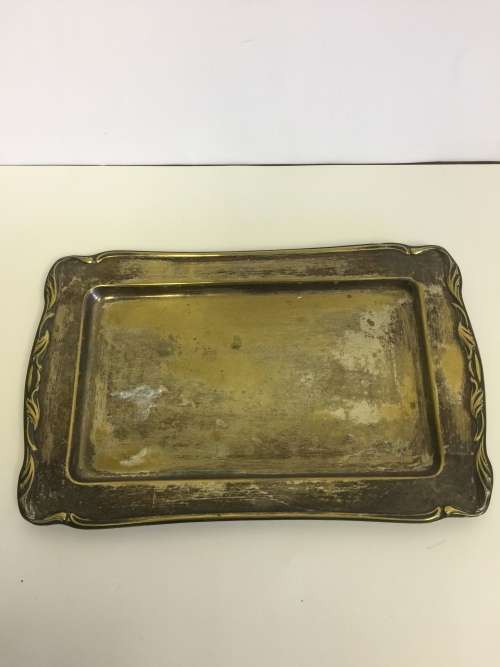 Vintage silver plate tray, small square platter in silver over copper.