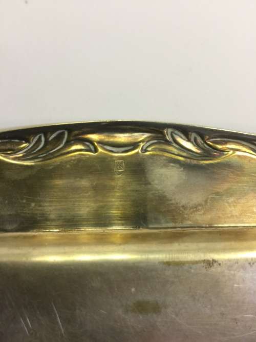 Vintage silver plate tray, small square platter in silver over copper.