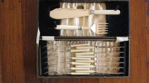 STERLING SILVER BONE HANDLED FISH KNIVES & FORKS SET