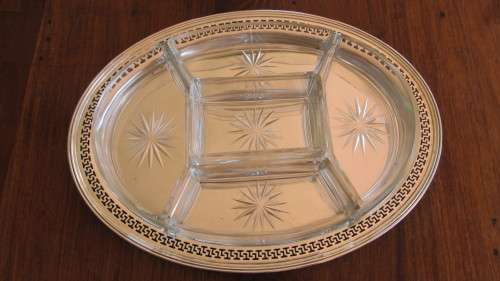 SET OF 5 SNACK DISHES ON SILVER TRAY