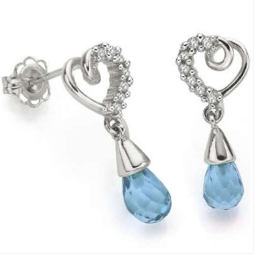 The Kavanaghs Collection - Elegant 1.70cts Genuine Blue Topaz and Diamond Earrings