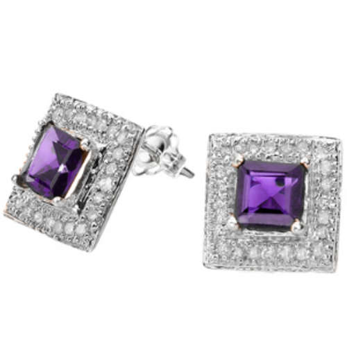 The Kavanaghs Collection - Elegant 1.30cts Genuine Amethyst and Diamond Earrings