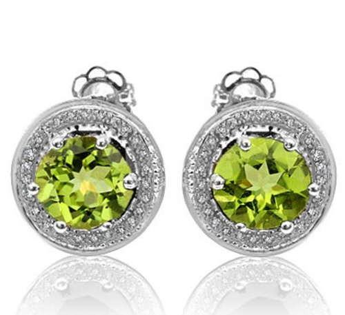 LOW COST COURIER SHIPPING - Elegant 1.79cts Genuine Peridot and Diamond Earrings