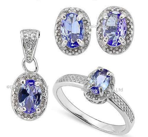 Alluring 1.75cts Genuine Tanzanite and Diamond Set (Ring, Pendant and Earrings) | Save 51%