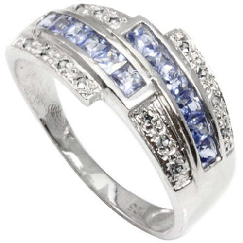 Glamorous 0.40cts Genuine Tanzanite and Diamond Ring in 925 Silver